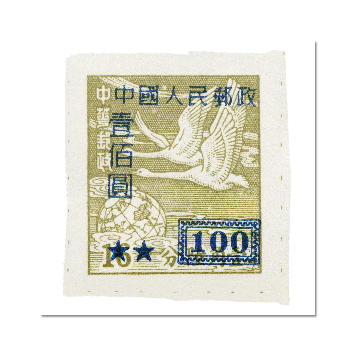 China Whistling Swans w/Overstamp 1950 Fine Art Print