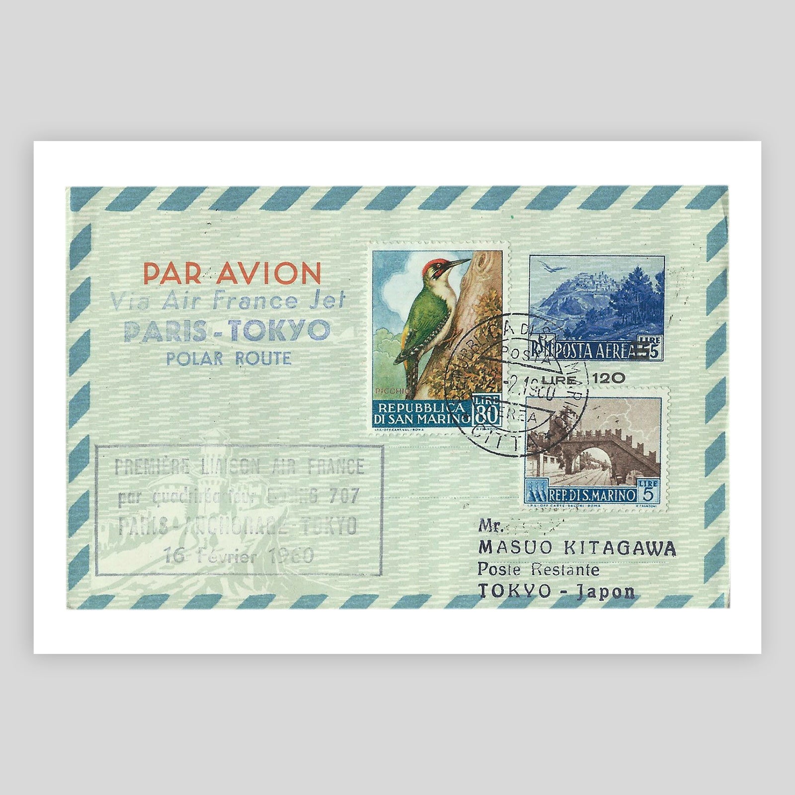 San Marino to Tokyo Envelope Fine Art Print