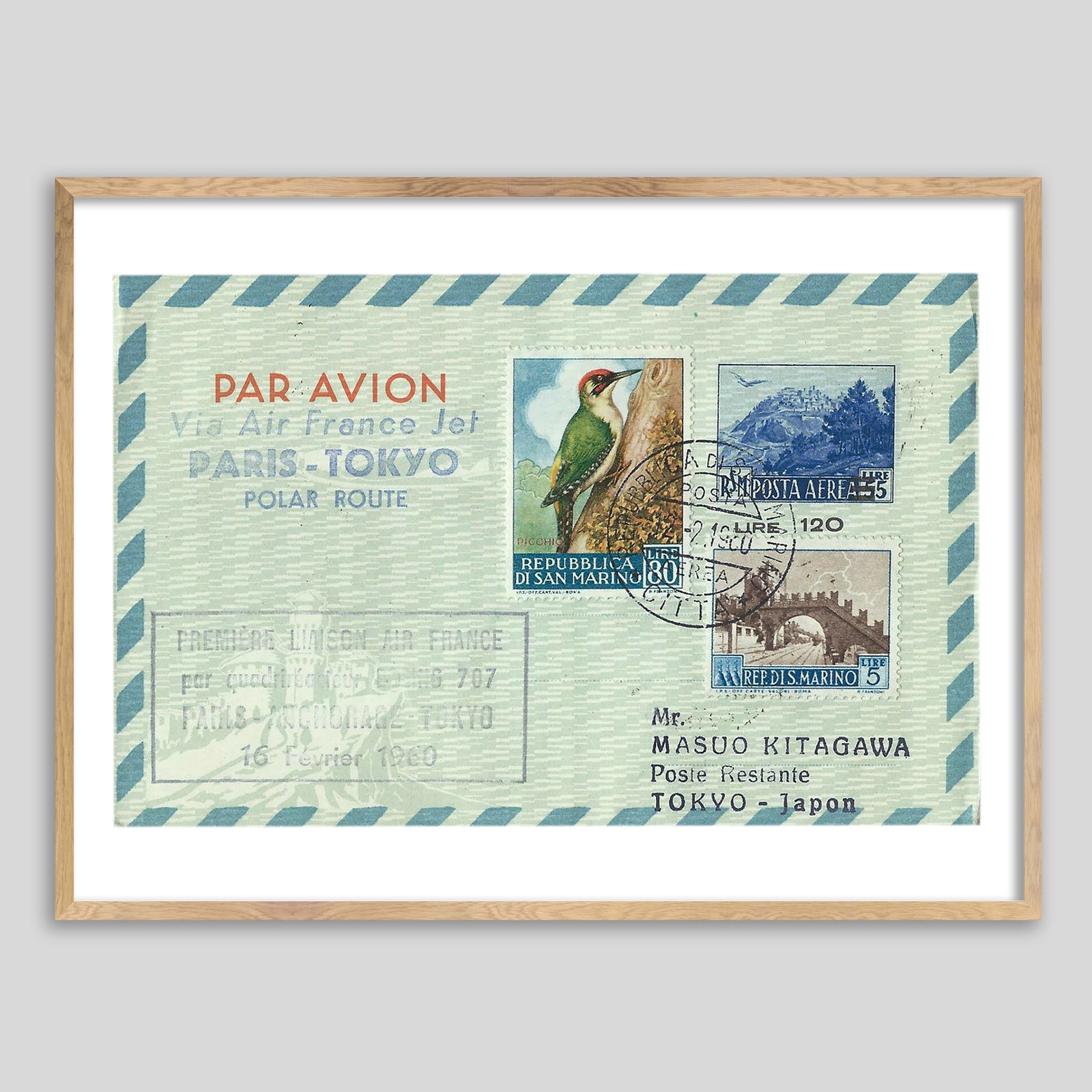 San Marino to Tokyo Envelope Framed Print