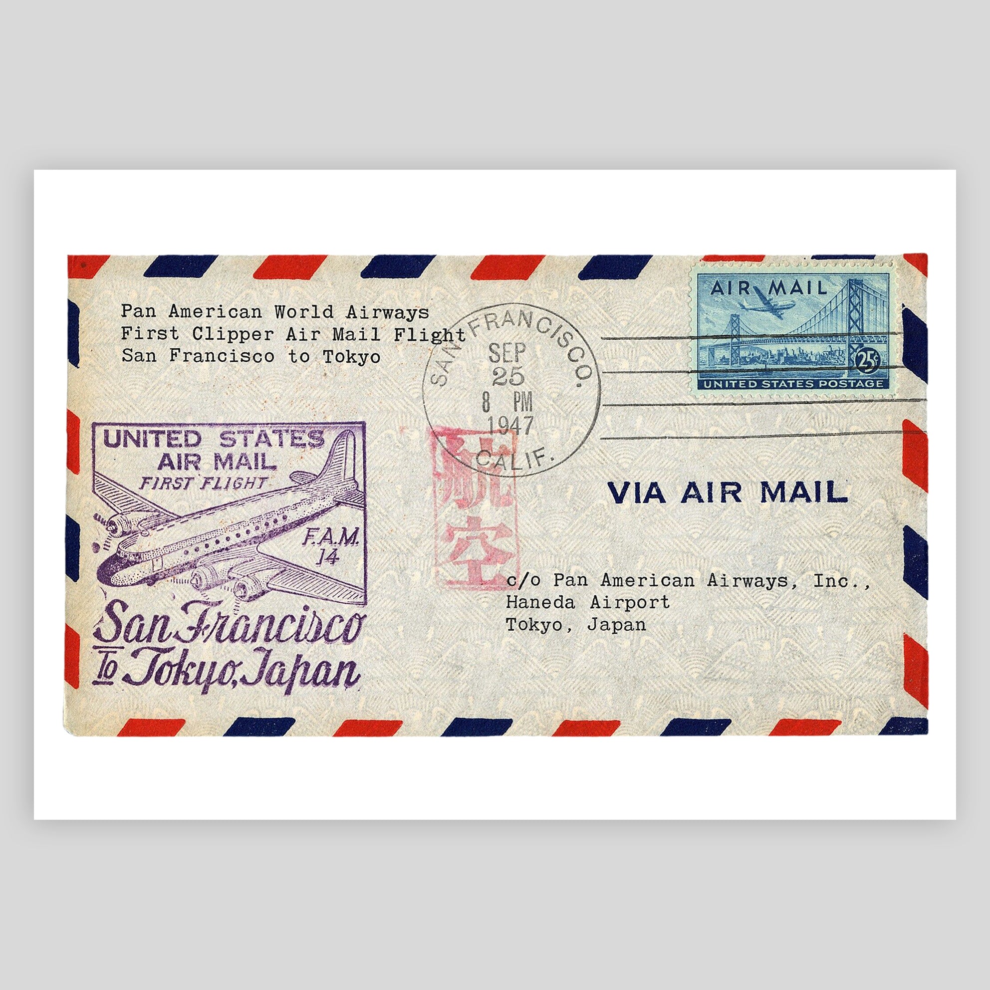 USA Airmail San Fransisco to Tokyo 1947 Fine Art Print