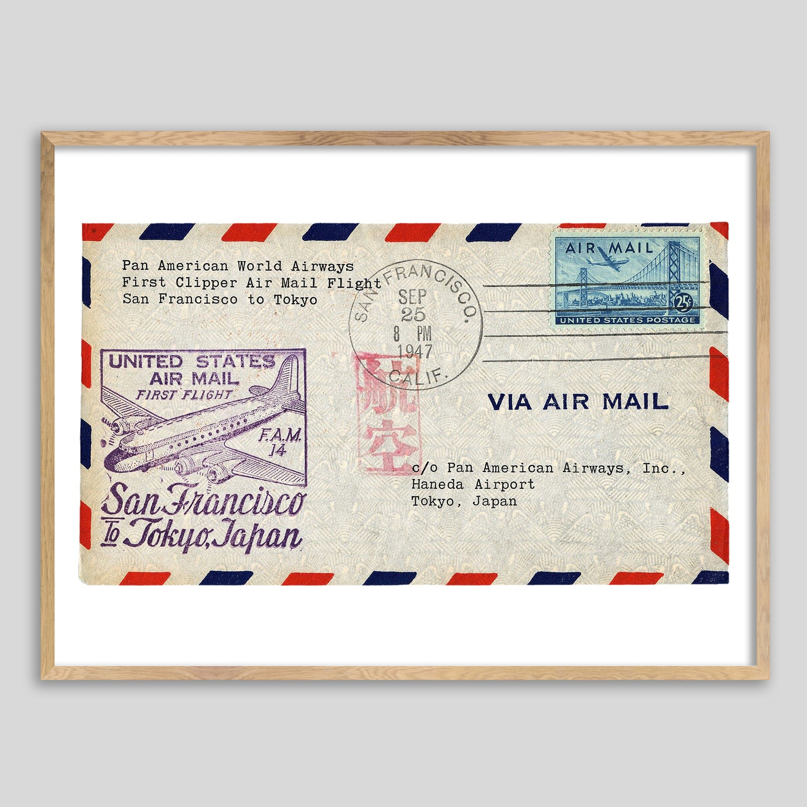USA Airmail San Fransisco to Tokyo 1947 Framed Print